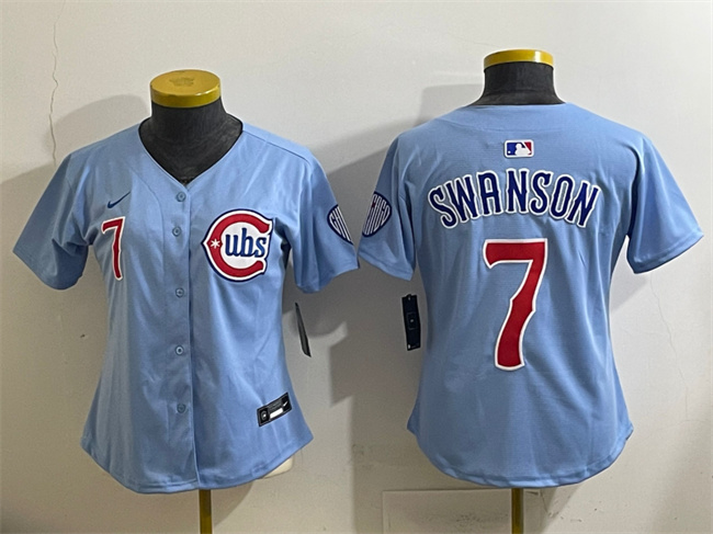 Women's Chicago Cubs #7 Dansby Swanson Blue 2024/25 2nd Alternatemited Stitched Baseball Jersey(Run Small)